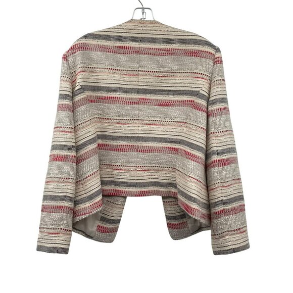 TAHARI Womens Textured Striped Blazer Open Front Cream/Multi Size 16 Pockets - Picture 7 of 9